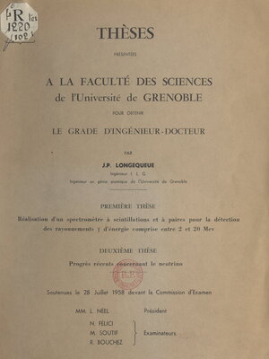cover image of Réalisation d'un spectromètre à scintillations et à paires pour la détection des rayonnements d'énergie comprise entre 2 et 20 Mev